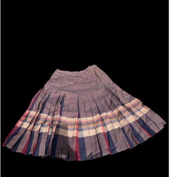 Vintage Plaid Wool Pleated Skirt Tartan Reversible Blue Maroon Scottish Irish 12 - Picture 2 of 13